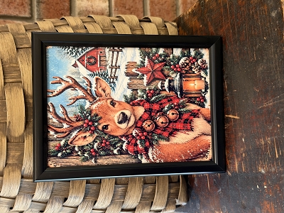 Christmas Reindeer Metal Artwork Framed Black Wood Grain Frame